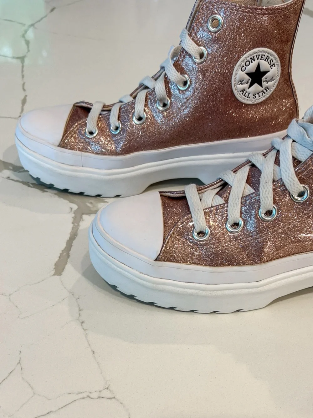 Converse Chuck Taylor All Star Pink Glitter Platform High Top Sneakers Girls 3.5